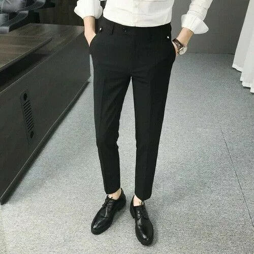 Autumn Men Plaid Business Casual Slim Fit Ankle Trousers Formal Pants | eBay