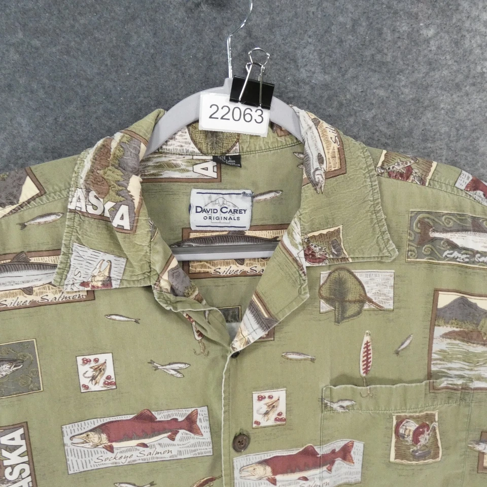 Camisa David Carey Para Hombre Grande Manga Corta Abotonada Verde Salmón de Alaska Foto 2 de 4