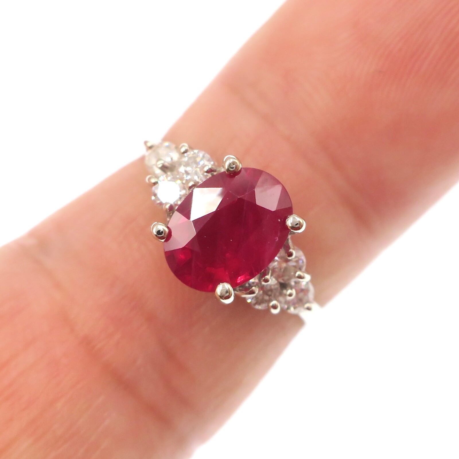 Classic 14k Solid White Gold Natural Ruby and Dia… - image 3