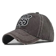 Route 66 Brown Baseball Cap, Washed Retro Cotton, New Style Base Ball Hat