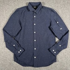 G STAR Raw Fitted Shirt Men's Small Navy Blue Speckled Sleeve Pocket Button Up
