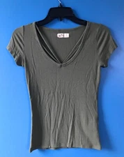 Hollister Women's Small Top Short Sleeve Stretch Ribbed, Strappy Accent, Green
