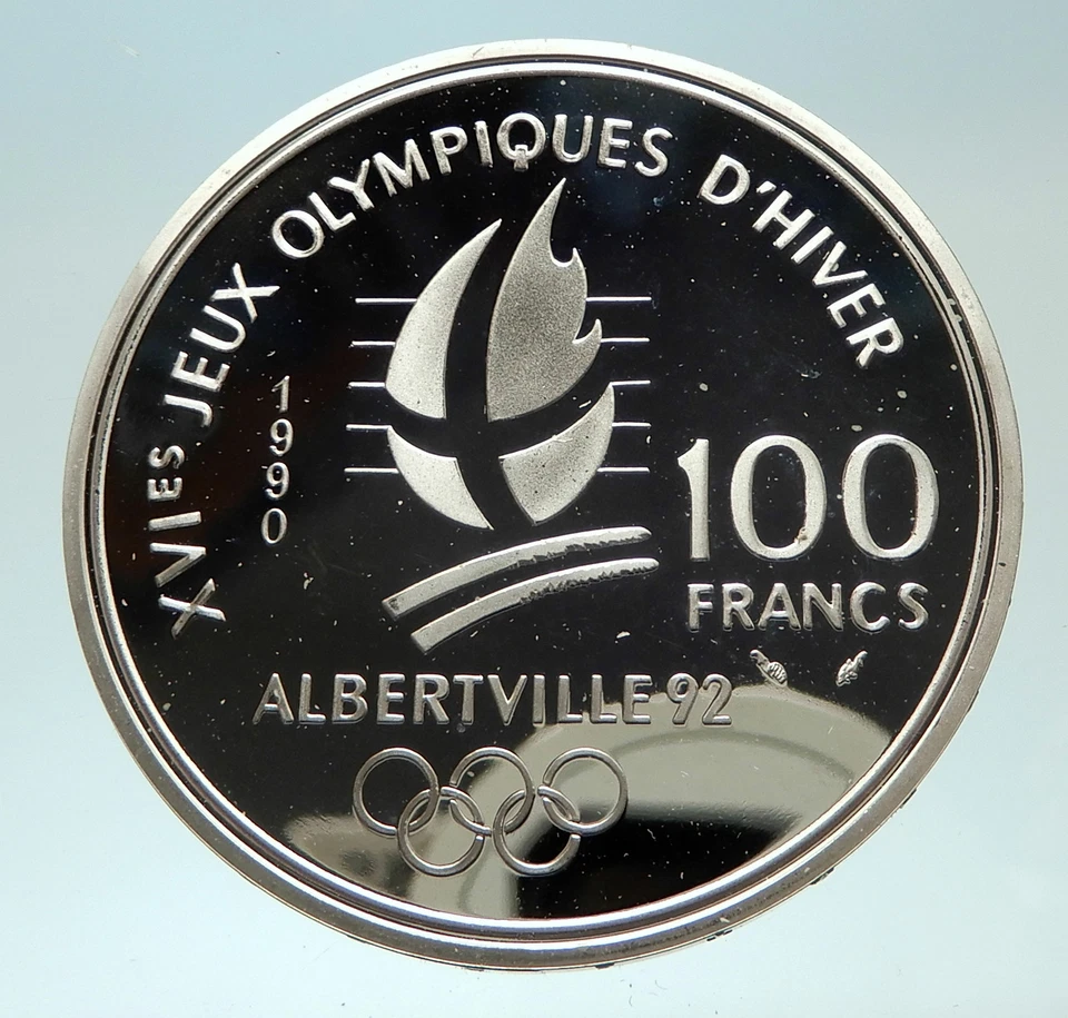 Moneda de 100 francos de plata a prueba de los Juegos Olímpicos de 1992 estilo libre FRANCIA 1990 i76880 Foto 2 de 3