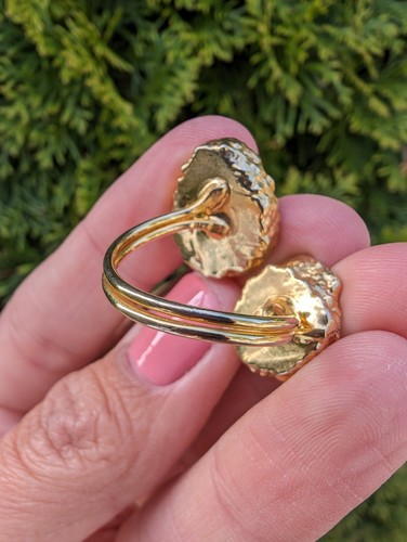 Artisan Handmade In Morocco Adjustable Boho Chic Double Geode Gold Ring Size 10 - Picture 7 of 8