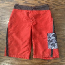 The North Face Boys Size 8 Swim Board Shorts Unlined Red Camo Swimwear