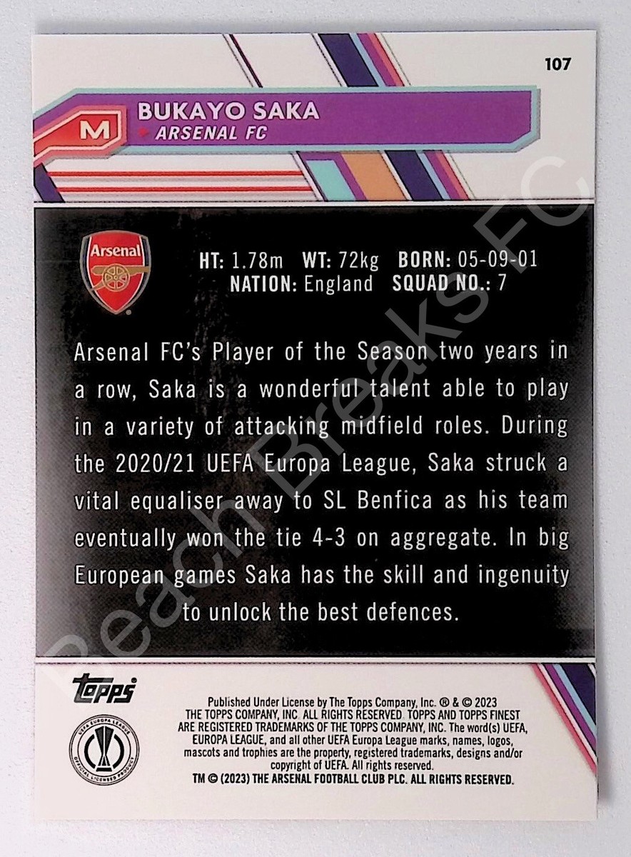 Bukayo Saka ARSENAL FC 2022-23 Finest UEFA Europa Extended Set