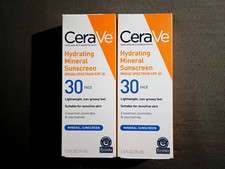  2 New CeraVe Hydrating Mineral Sunscreen SPF 30 Face Lotion for Sensitive Skin