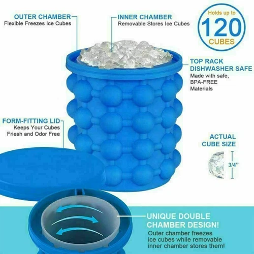 Summer Ice Cube Maker Silicone Ice Bucket Space Saving Ice Mould Tray Tool UK - Picture 7 of 8