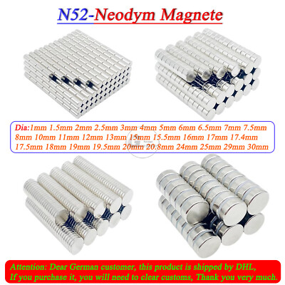 Neodym Magnete N52 Scheibenmagnete Φ1mm-30mm Seltene Erde Super Stark Rundmagnet