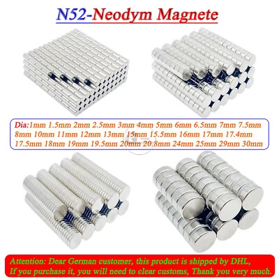 Neodym Magnete N52 Scheibenmagnete Φ1mm-30mm Seltene Erde Super Stark Rundmagnet - Bild 1 von 4