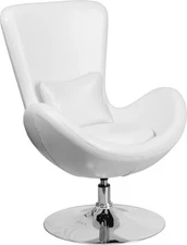 Egg Series Design Reception Lounge Accent Side Chair in White Leathersoft 