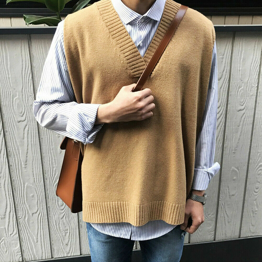 Mens V-Neck Sweater Knitted Vest 