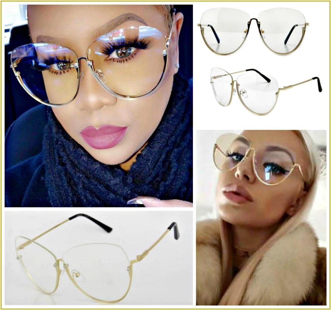 OVERSIZE Semi-Rimless VINTAGE RETRO Style Clear Lens Sun Glasses