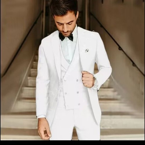 Men's Business Casual Groomsman Slim Fit Lapel Wedding Banquet Three Piece Suit - Picture 24 of 25