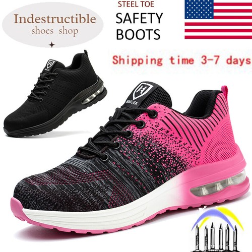 Womens Safety Shoes Steel Toe Work Boots Non-Slip Indestructible Non-slip Pink - Picture 1 of 16