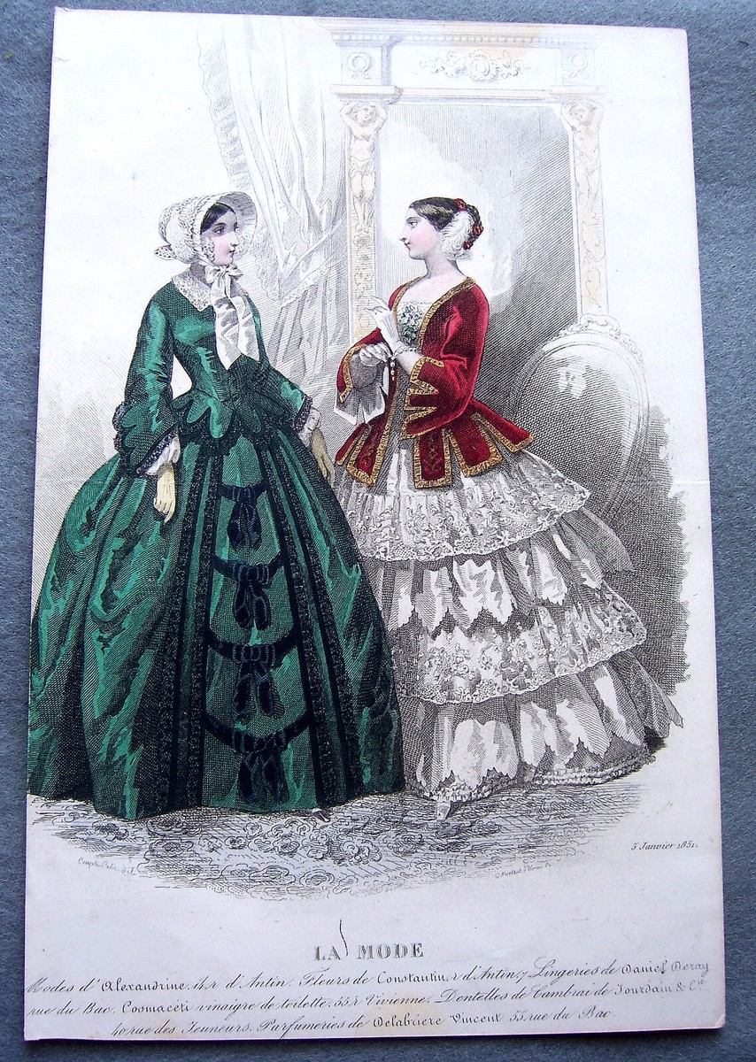 Five hand coloured engraved French fashion plates La Mode Paris