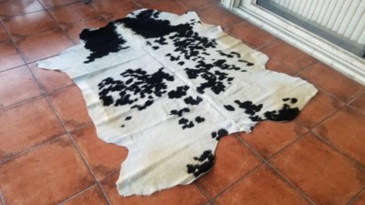New White & Black 100% Real Cowhide Rug Med-Large 6'+ X 6'+ Free Shipping