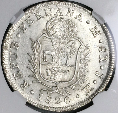 1826 NGC AU 55 Peru 8 Reales Lima Standing Liberty Silver Coin (22090403D)