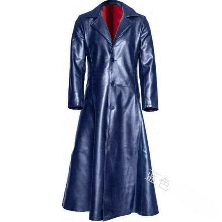 Steampunk Women/Men Long Leather Jacket Trench Coat Motor Biker Slim Overcoat Sz - Image 4 of 4