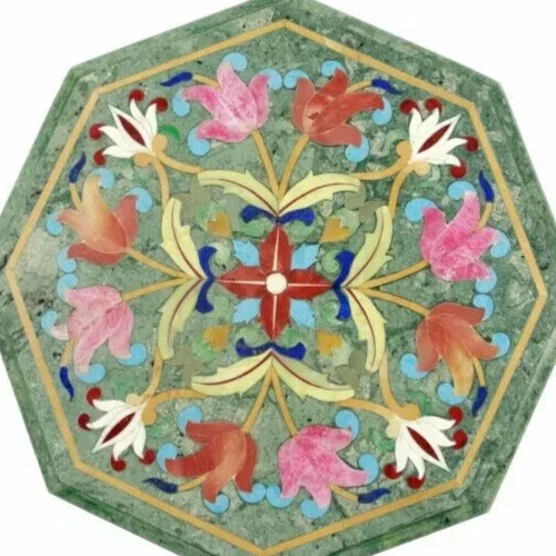 Green Marble Coffee Table – Semi-Precious Stone Inlay Art – Luxury Handmade arts - Image 4 of 4