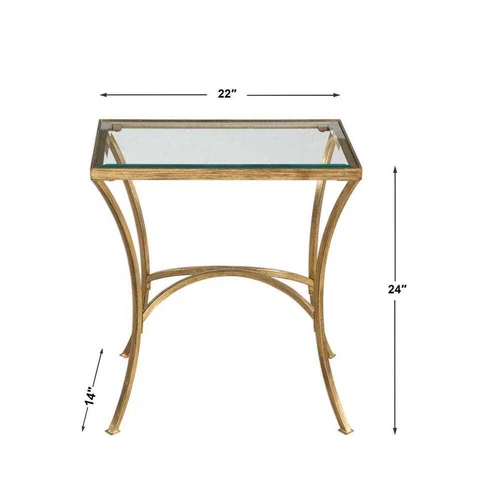 AGED GOLD LEAF FINISH METAL CLEAR BEVELED GLASS END SIDE TABLE 24641 - Picture 4 of 4