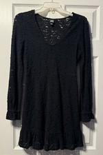 Wild Fable Women s Black Lace Lined Babydoll long sleeve Dress Small