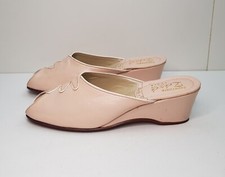 SAPATEIRA ZAZA 4.5UK EU37.5 WOMENS PINK LEATHER WEDGE HEEL SLIDERS SANDALS SHOES