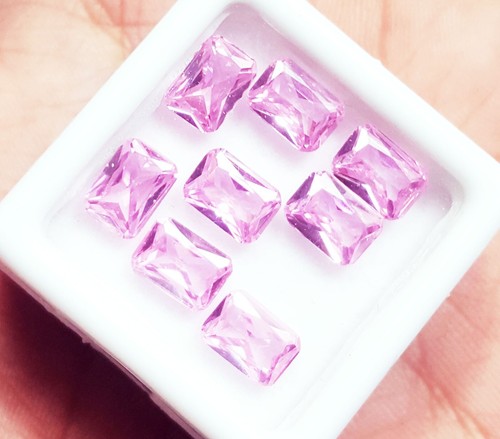 6x4 mm Pink Sapphire Emerald Shape 8 Pcs Lot Loose Gemstone - Picture 4 of 8