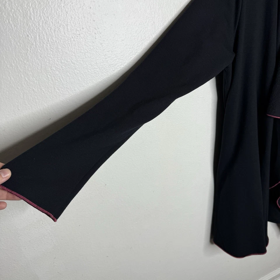 Fresh Produce Black Open Front Cardigan Pink Trim Pockets Women’s Medium/Large - Image 4 of 4