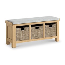 Roseland Furniture Portland Rustic Oak Storage Bench with Baskets RRP £270