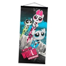 Powerpuff Girls Saving the World Before Bedtime Hanging Canvas Banner - Black