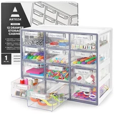 12 Drawer Organizer and Storage Cabinet – Clear Plastic, Stackable Drawers fo...
