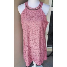 Candies Pink Floral Lace Halter Shift Mini Dress Embellished Coquette Womens XL