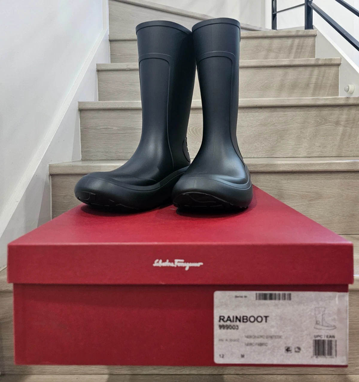 Ferragamo — Salvatore Ferragamo 999003 Gancini Rubber Debossed Rain Boots Shoe 12 M - Black