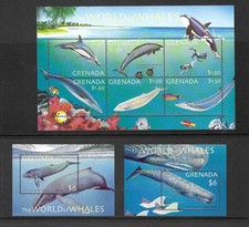 Grenada 2001 MNH The World of Whales sg 4527/32 Sheetlet & MS 4541 a&b
