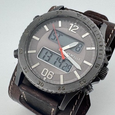 Caravelle Bulova Analog Digital Quartz Watch 45B132 Men Black Chrono New Battery