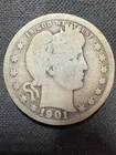1901 Barber Quarter 25c - Worn / AG Condition - 90% Silver Filler Coin - No Rerv