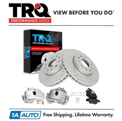 TRQ Front Brake Calipers Pads Drilled Rotors for Beetle Golf Jetta Rabbit