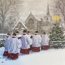 PACK OF 5 CHARITY CHRISTMAS CARDS ~ CHOIR AT CHURCH ~ RELIGIOUS ~15cm~See Desc