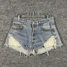Vintage 90s Women's Levi's 501 Cut Off Jean Shorts Light Thrashed USA Made Sz 32
