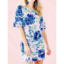 Lilly Pulitzer Lula Tropical Short Sleeve Ruffle Dress Floral Pink NEW