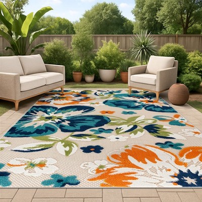 Rugshop Outdoor Carpet Bergamo Modern Floral Indoor/Outdoor Rugs Patio Rugs 8x10