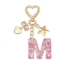 Cute Initial Letter Keychain, Letter M Keychains for Women Girls Bling Pink