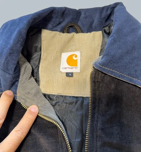 Reworked Carhartt Patchwork Corduroy Jacket S Brown Olive Colorblock Quilted image 4