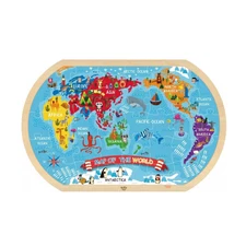 Wooden World Map Puzzle for Kids 37pcs | Montessori Geography Learning Toy
