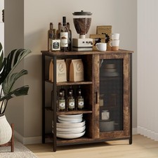 Coffee Bar Cabinet with Adjustable Shelves and Door, Rustic Brown