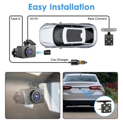 Full HD 1080P 3 Channel Car Dashcam Front Rear Inside Security Camera Dash Cam