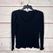 A New Approach Top Womens XXL Black Puff Sleeve T-Shirt Ribbed Knit Scoop Neck