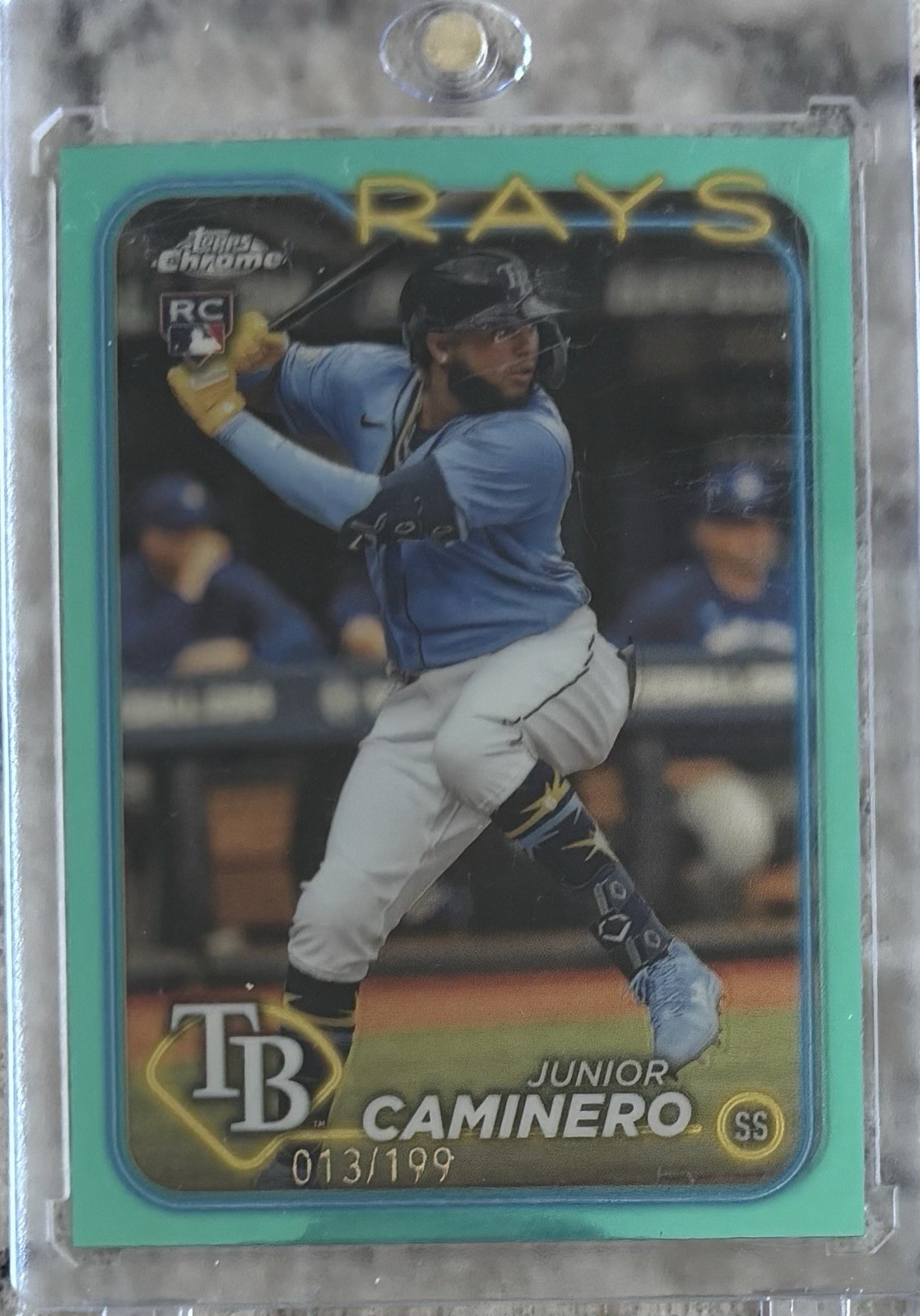 2024 Topps Chrome - Junior Caminero #213 Aqua Refractor /199 (RC)