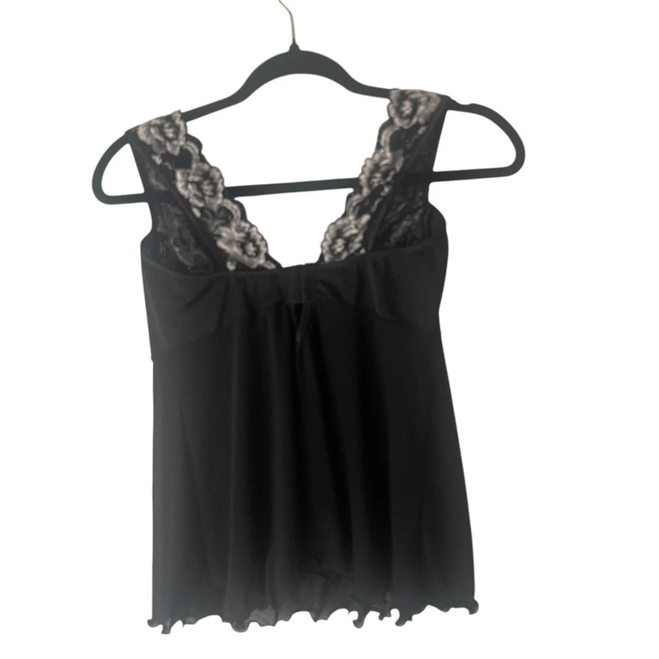 Sexy Babydoll Coqueta Talla Mediana Negro Encaje Floral Bustier Negro Lingere Foto 4 de 4